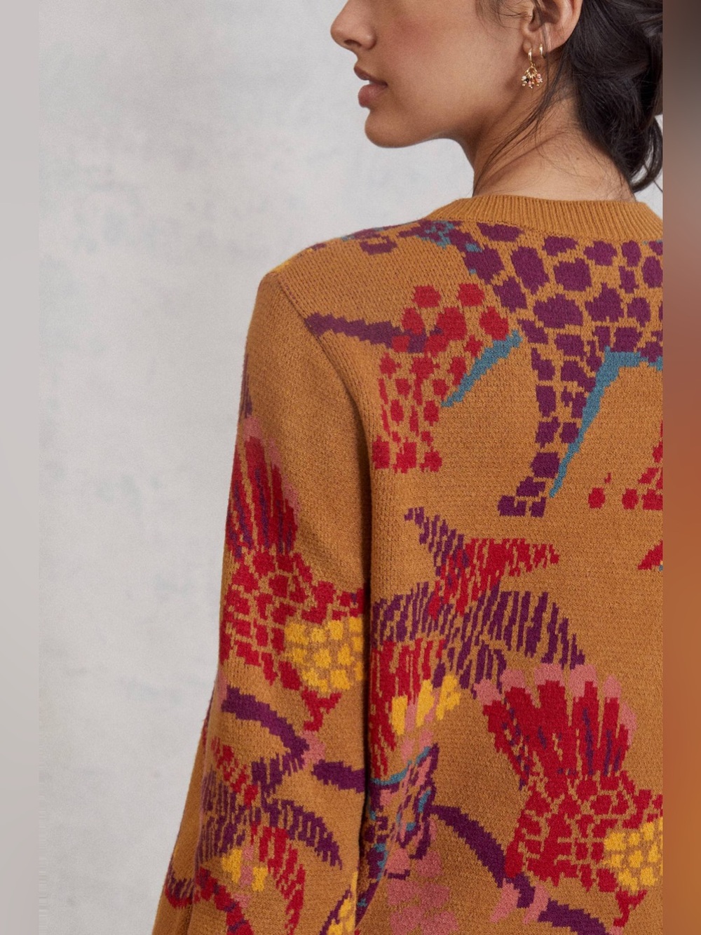 Anthropologie Farm Rio Casey Sweater Dress Animal Print Bohemian Size Large L - Picture 8 of 11